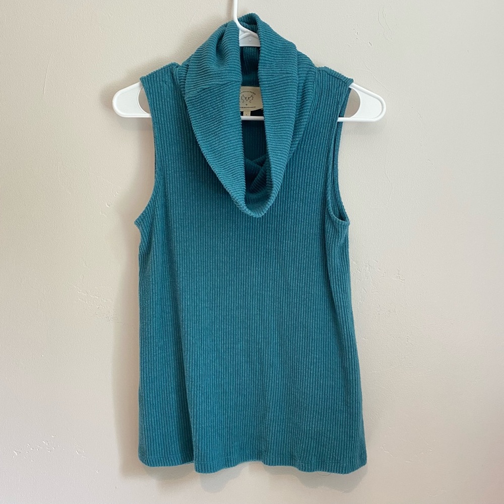 VanessaVirginia Anthropologie Teal Wide Neck Sleeveless Sweater